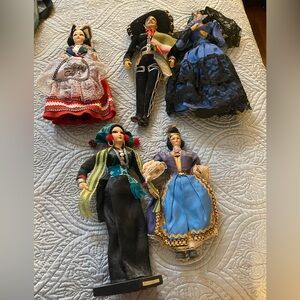 5 Vintage International Souvenir Dolls - Multicolor Fabric Costumes